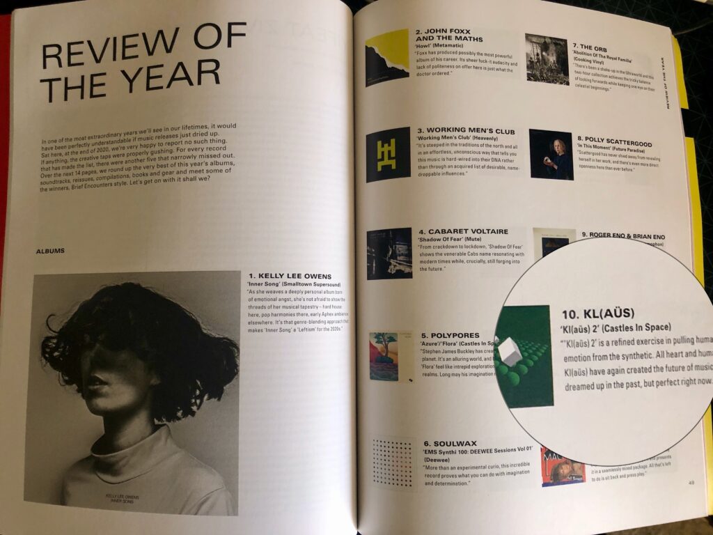 Picture of a page of Electronic Sound magazine showing our entry at number 10 in the year's review.