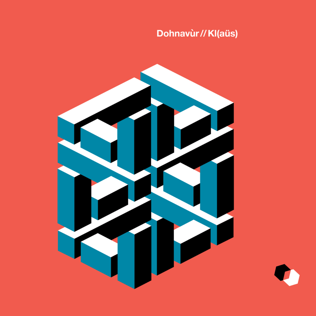 The cover art for the album is a striking image of a 3d geometric illusion on a vivid red/orange background. It looks like it's made from what we used to call Cuisinaire as kids.. different lengths of otherwise square wood. The blocks are drawn using black, white and a kind of steel blue. (I think it's called an isometric view?) The designer has maximised the impact of the steel blue colouf of the blocks in the figure by placing them on a red background made of the same deep saturation and mid-range brightness values. The album title is set in a modern sans serif typeface I can't be arsed looking up and I've just realised has been left justified with the anchor point in the dead centre of the frame, which is something I'd never thought of.